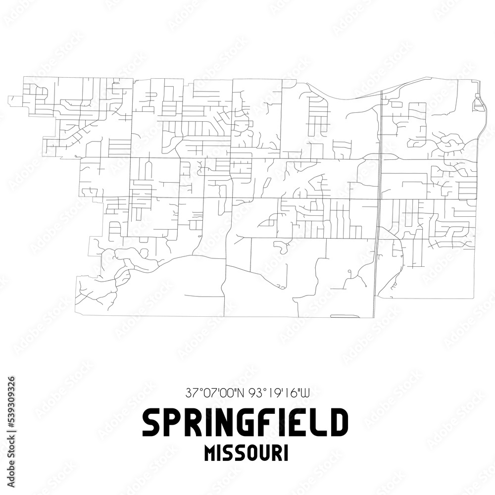 Springfield Missouri. US street map with black and white lines.