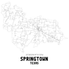  Springtown Texas. US street map with black and white lines.