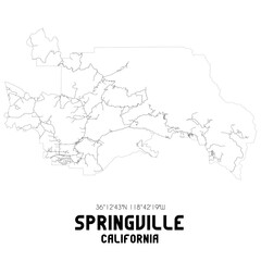  Springville California. US street map with black and white lines.