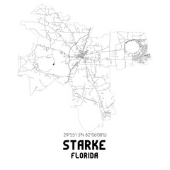  Starke Florida. US street map with black and white lines.