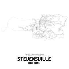  Stevensville Montana. US street map with black and white lines.
