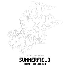  Summerfield North Carolina. US street map with black and white lines.