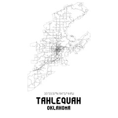  Tahlequah Oklahoma. US street map with black and white lines.