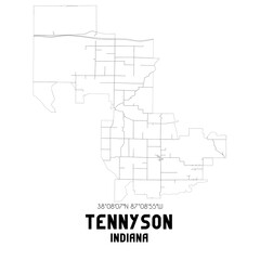  Tennyson Indiana. US street map with black and white lines.