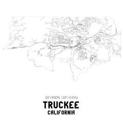  Truckee California. US street map with black and white lines.