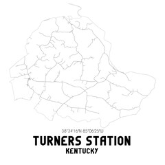  Turners Station Kentucky. US street map with black and white lines.