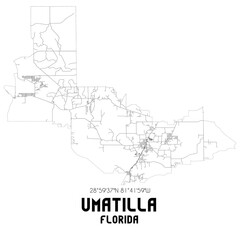  Umatilla Florida. US street map with black and white lines.
