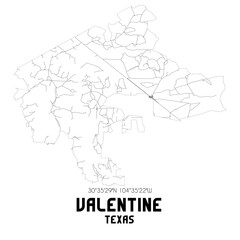  Valentine Texas. US street map with black and white lines.