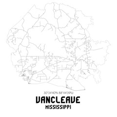  Vancleave Mississippi. US street map with black and white lines.
