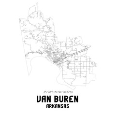  Van Buren Arkansas. US street map with black and white lines.