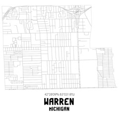 Warren Michigan. US street map with black and white lines.