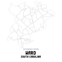  Ward South Carolina. US street map with black and white lines.
