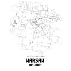  Warsaw Missouri. US street map with black and white lines.