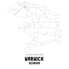  Warwick Georgia. US street map with black and white lines.