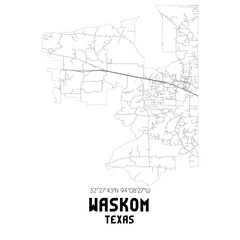 Waskom Texas. US street map with black and white lines.
