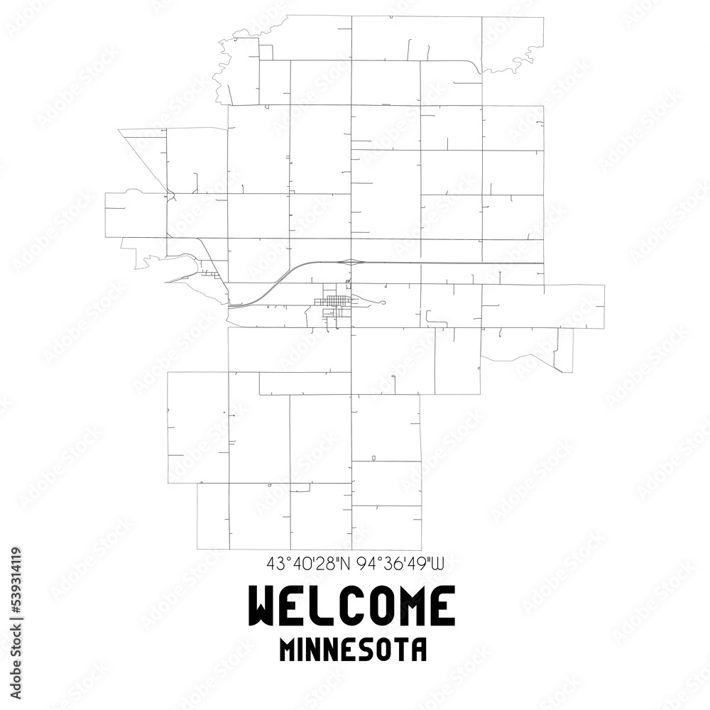 Minnesota Line Map Welcome Minnesota. US street map with black and white lines. Stock ...