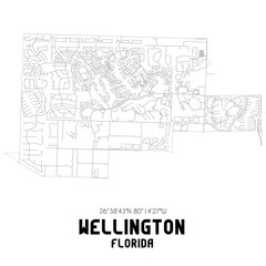 Wellington Florida. US street map with black and white lines.