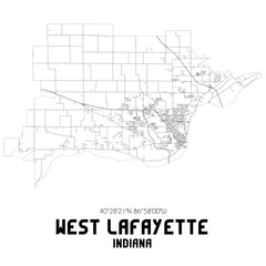  West Lafayette Indiana. US street map with black and white lines.