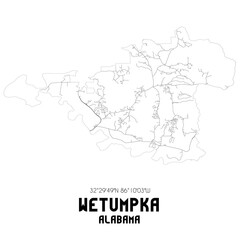  Wetumpka Alabama. US street map with black and white lines.