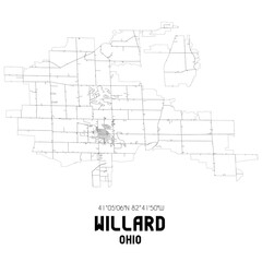  Willard Ohio. US street map with black and white lines.