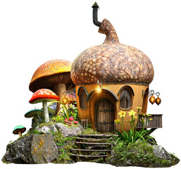 Wall Mural - Acorn house and mushrooms 3D illustration	