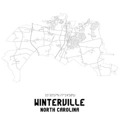  Winterville North Carolina. US street map with black and white lines.