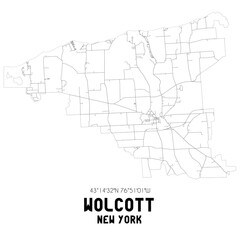  Wolcott New York. US street map with black and white lines.