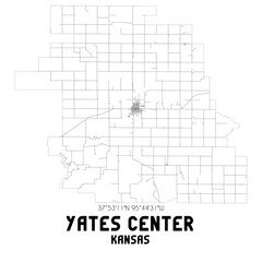  Yates Center Kansas. US street map with black and white lines.