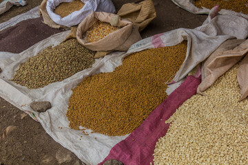 Grains for sale at the Main Market in Axum, Ethiopia