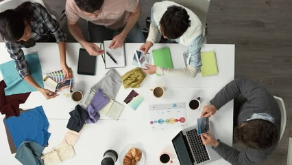 Aufkleber - Interior design company, teamwork top view of people planning photograph storyboard or creative business ideas. Group collaboration meeting, brainstorming color swatch or our vision moodboard office