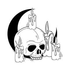 Skeleton head with candles Esoterism sketch icon Vector