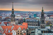 Panoramic view of beautiful Dresden old town towers at dawn, Germany