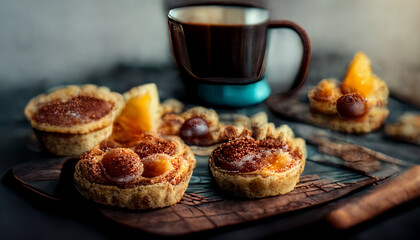 Canvas Print - Photo realistic illustration of chocolate tarts and coffee