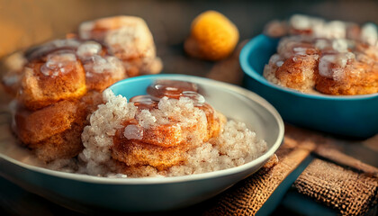 Canvas Print - Photo realistic illustration of dessert cakes and rice