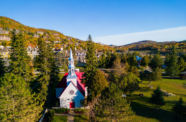 Wall Mural - Autumn in Mont Tremblant National Park, aerial view