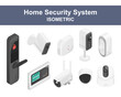 security system for smart home equipment component cctv camera wireless connecting isometric vector