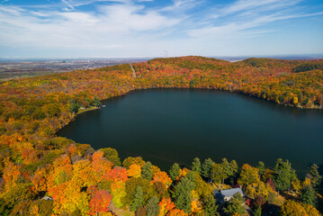 Wall Mural - Autumn in Mont-Saint-Bruno National Park, Canada, aerial view