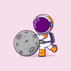 Wall Mural - The astronaut is pushing the space rock on a planet in the galaxy