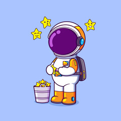 Wall Mural - The astronaut is collecting the stars and putting in the big basket