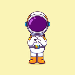 Wall Mural - The cute astronaut is giving the love sign with the happy expression