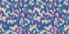 Seamless Vintage Lavender And Teal Blue Ikat Patchwork Squares Pattern Surface Design. Tileable Abstract Retro Violet, Canvas Beige And Mint Green Woven Textile Effect Mosaic Background Texture..