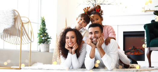 Sticker - Happy family in living room on Christmas eve