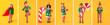 © Pixel-Shot - Set of cute little elves on yellow background