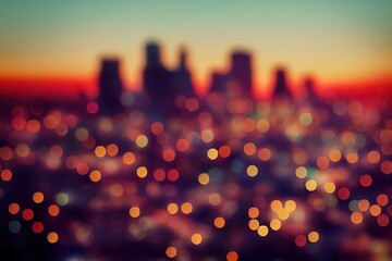 Sticker - Beautiful sunset city bokeh. Blurred background photo.