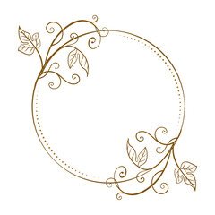 Wall Mural - Vector round dotted frame. Ivy leaves and stems decoration.