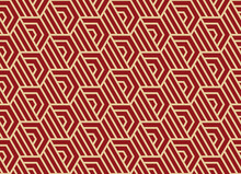 Abstract Geometric Pattern With Stripes, Lines. Seamless Vector Background. Gold And Red Ornament. Simple Lattice Graphic Design