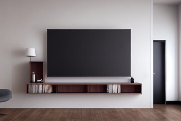 Poster - mockup a tv wall mounted with armchair in living room with a white wall.3d rendering