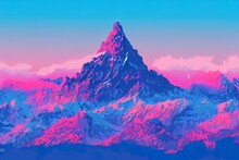 Fantastic Snow Mountains Landscape Banner Background. Colorful Pink And Blue Clouds Overcast Sky. French Alps, Chamonix Mont Blanc, France