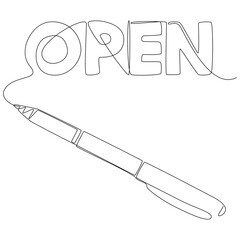 Poster - One continuous line of Open word written with a pencil. Thin Line Illustration vector concept. Contour Drawing Creative ideas.