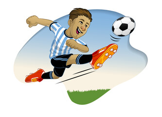 Canvas Print - Funny Cartoon Football Player Kicking the Ball